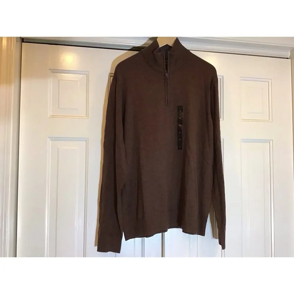 Banana Republic NWT Premium 1/4 Zip Sweater Men XL Brown Cotton Silk Cashmere Bl